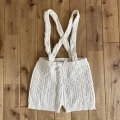 【新品】Petit main ケーブルニット　サスペンダー付きショートパンツ