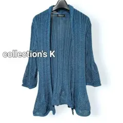 collection's K ショール カーディガン 裾 袖口 レース編み 青
