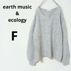 earth music&ecology 長袖ケーブルニット【F】Ｖネック　グレー