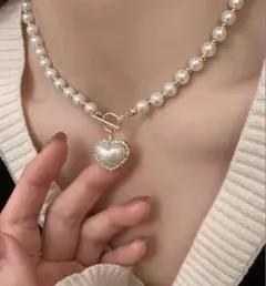 真珠ネックレス ハートペンダント ゴールド 結婚式 二次会　マンテルネックレス