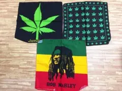 Bob Marley ジャマイカ　レゲエ　ボブマーリー 大麻　マリファナ レゲエ ボブマーリー マリファナ柄 バンダナ3枚セット ジャマイカ ➂