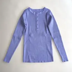 長袖ニット 前ボタン付き パープル M