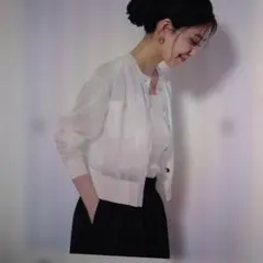 未使用　Arpege story シアーニットジャケット　イエローのサムネイル