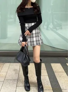 GRL★インパン裏地付きツイードチェックミニスカート[tu891]