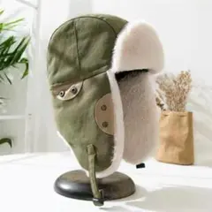 フライトキャップ　帽子　レディース　メンズ　防寒　カーキ　耳当て　ニット帽　冬