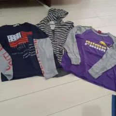 PUMA パープル グレー ラグランTシャツ　150 ３枚セット