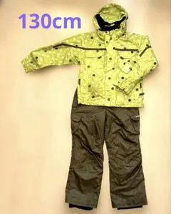子ども用スノーボードウェア（黄緑・ドット柄）、インナーフリース