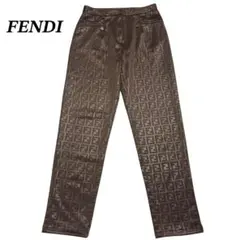 FENDI フェンディ スラックス パンツ ズッカ 総柄 ブラウン ジップ