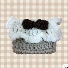 ハンドメイド　編み物　フリルポーチ 小物入れ　リボン