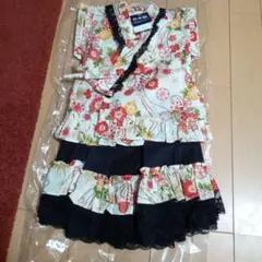 子供浴衣ドレス、花柄トップスとフリルスカートセット 80