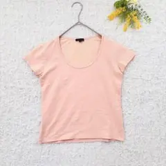 セオリー　Uネック半袖Tシャツ　M サーモンピンク　薄手　クロップド丈　夏　綿混のサムネイル