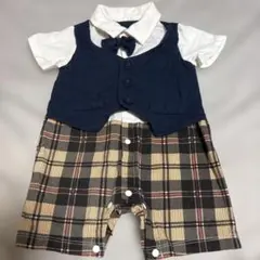 ネイビー チェック柄ロンパース 95cm以下