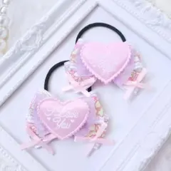 (265) ゆめかわ オーガンジーリボン ヘアゴム♡ ハンドメイド ピンク