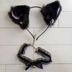 黒猫耳カチューシャと首輪 ハロウィン コスプレ JK