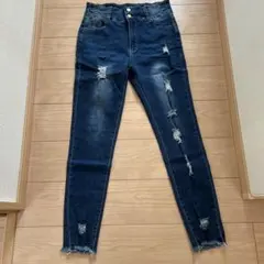 ダメージ加工ダークブルースキニーデニム