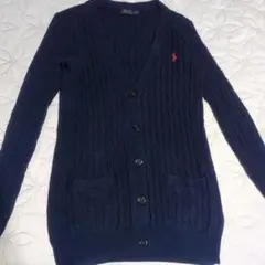 ポロラルフローレン　ロング　ケーブル　カーディガン　ネイビー　刺繍