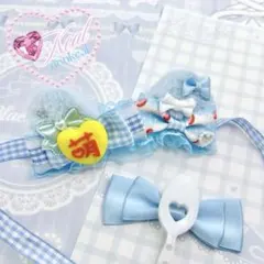 ぬい服　ハンドメイド　10cm 猫耳　オムライス ヘッドドレス　メイド 水色