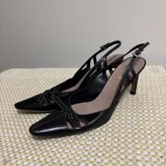 黒のリボンデザインスリングバックパンプス