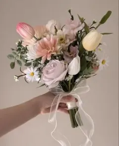 ウェディングブーケ アーティシャルフラワーブートニア付き 2点 前撮り 結婚式