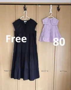 プティマインリアン　親子お揃い　親子リンクコーデ　ティアード　ワンピース　80