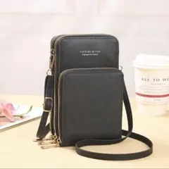 スマホショルダー　スマホポーチ　ブラック　ショルダーバッグ　財布　人気