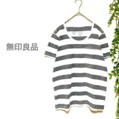 【無印良品/MUJI】半袖Tシャツ　ボーダー　グレー　薄手　涼しい　ユニセックス