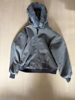グレー ファー付きフード ジャケット