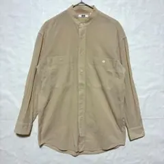 ユニクロU バンドカラーシャツ 長袖 ストライプ 綿 黄 S