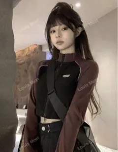 コントラスト ラグランスリーブ ジップスルー クロップジャケット