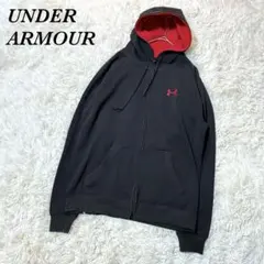 アンダーアーマー ジップパーカー ブラック/レッド ロゴ フルジップ スポーツ