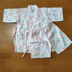 子ども用甚平 ピンクと水色 チェック柄 110cm