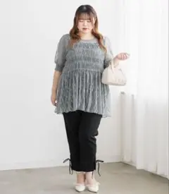 オリジナルクロスフラワーレースシャーリングブラウス 3L