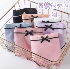 ショーツセット レディース 下着 リボン パンツ パステルカラー ブラック