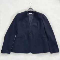 プラステ　XLサイズ　カラーレスジャケット　ノーカラージャケット　 ネイビー　紺