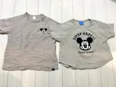 ベージュ　ミッキー　ワッフル Tシャツ　セット