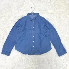 UNIQLO ユニクロ(M)シャツ ブルー 長袖 ボタンダウン 古着 USED