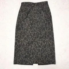 E496 ヒョウ柄　タイトスカート　ミモレ丈　バックスリット　セクシー　ギャル
