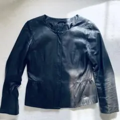 極美品 アンタイトル ラムレザージャケット 羊革 本革 ノーカラー 黒