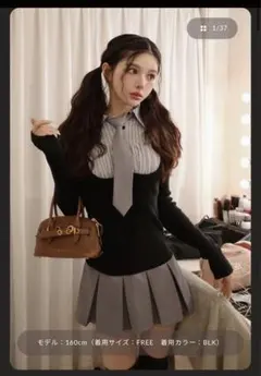 Darichシャツドッキングニットミニワンピース　darich BLK Free