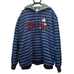 Disney ミッキー ボーダー ジップパーカー 裏ボア ネイビー系