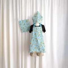 新品❤エプロン+三角巾+巾着袋の3点セット/ハンドメイド/207F-BL-1