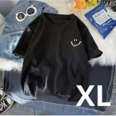 新品　Tシャツ　半袖　黒　ブラック　ニコちゃん　韓国　ペアルック　シンプル