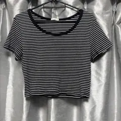 GU 黒白ストライプ 半袖Tシャツ Lサイズ