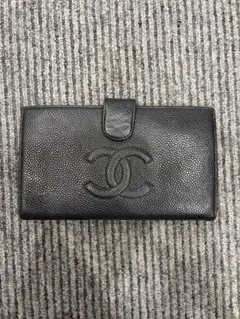 月末最終価格 CHANEL シャネル 長財布 がま口 二つ折り キャビア 黒