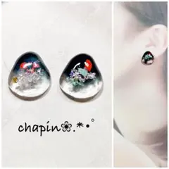 114 水牛ビーズ✖︎レジンカボション　ハンドメイド　ピアスorイヤリング 2291 ） カボション ミックス レジン ピアス イヤリング - メルカリ