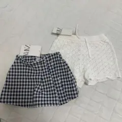 ZARA ギンガムチェック ニットクロシェパンツ