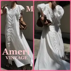 Ameriアメリヴィンテージ　フリルデザインロングドレスワンピースMホワイト