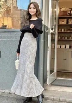 ラメチェックツイードマーメイドスカート[dk1080]