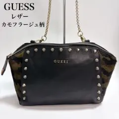 GUESS（ゲス）レザー カモフラージュ柄 ショルダーバッグ ブラック　ハラコ