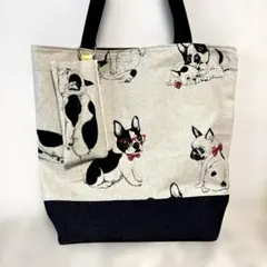 ハンドメイド　トートバッグ　ポーチセット　ブルドッグ